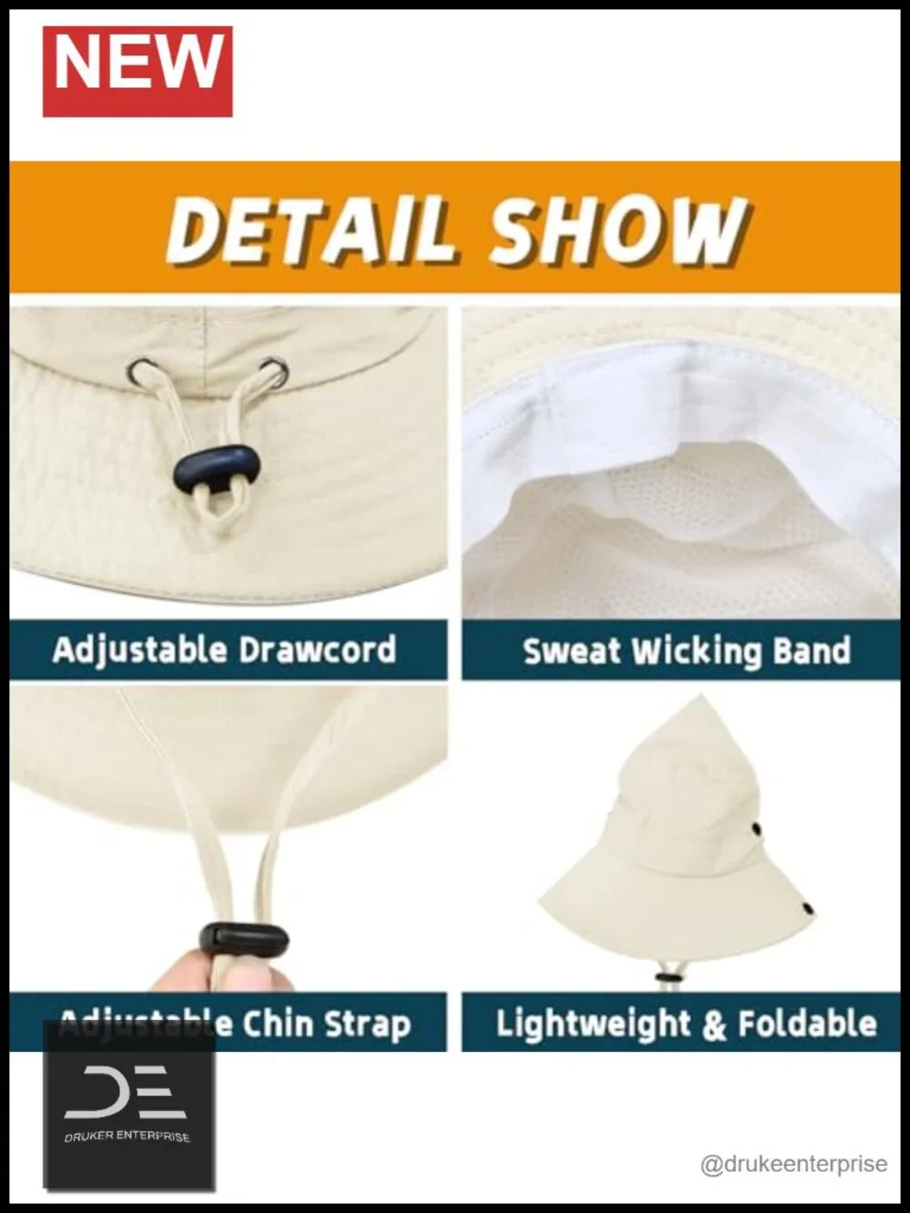 UPF 50+ Quick Dry Foldable Bucket Hat with Chin Strap for Hiking Beach